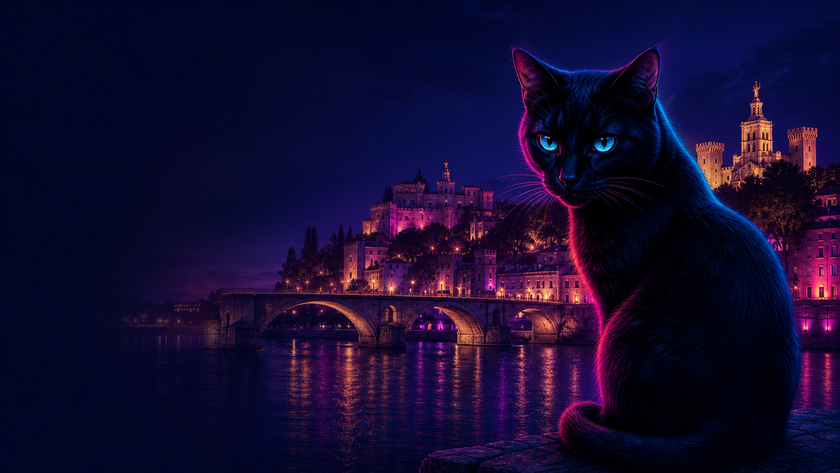 Illustration nocturne de ChatÉmois à Avignon