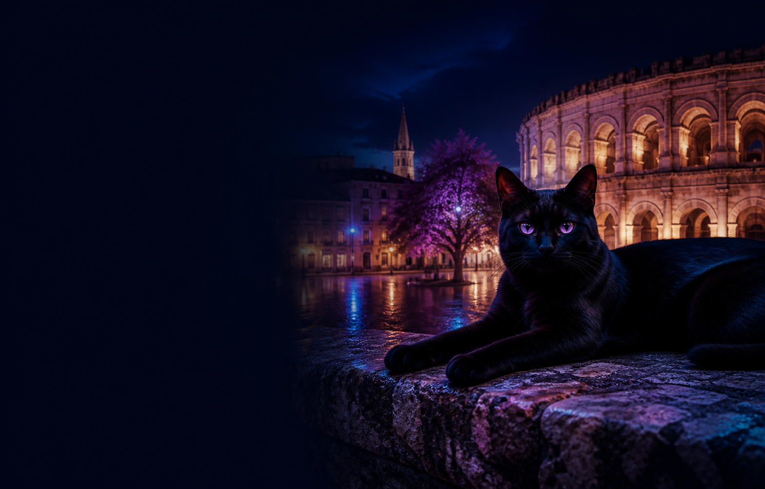 Illustration nocturne de ChatÉmois à Nîmes