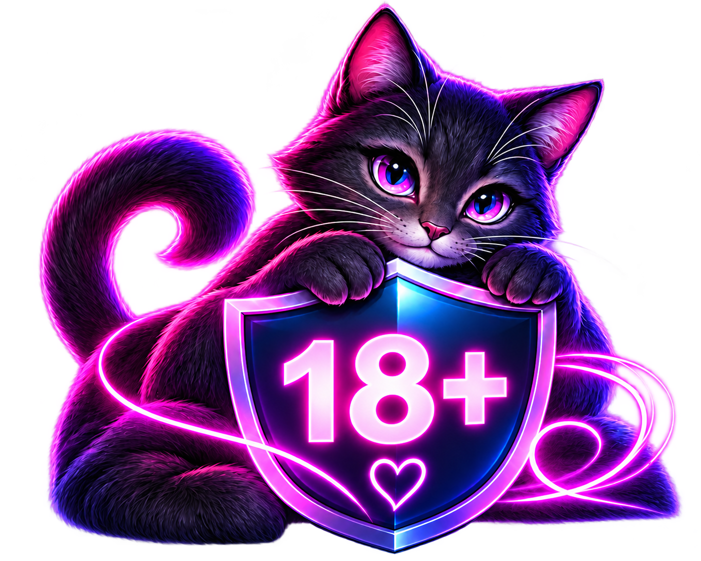 Chat protégeant un bouclier 18+, symbole d’un espace réservé aux adultes