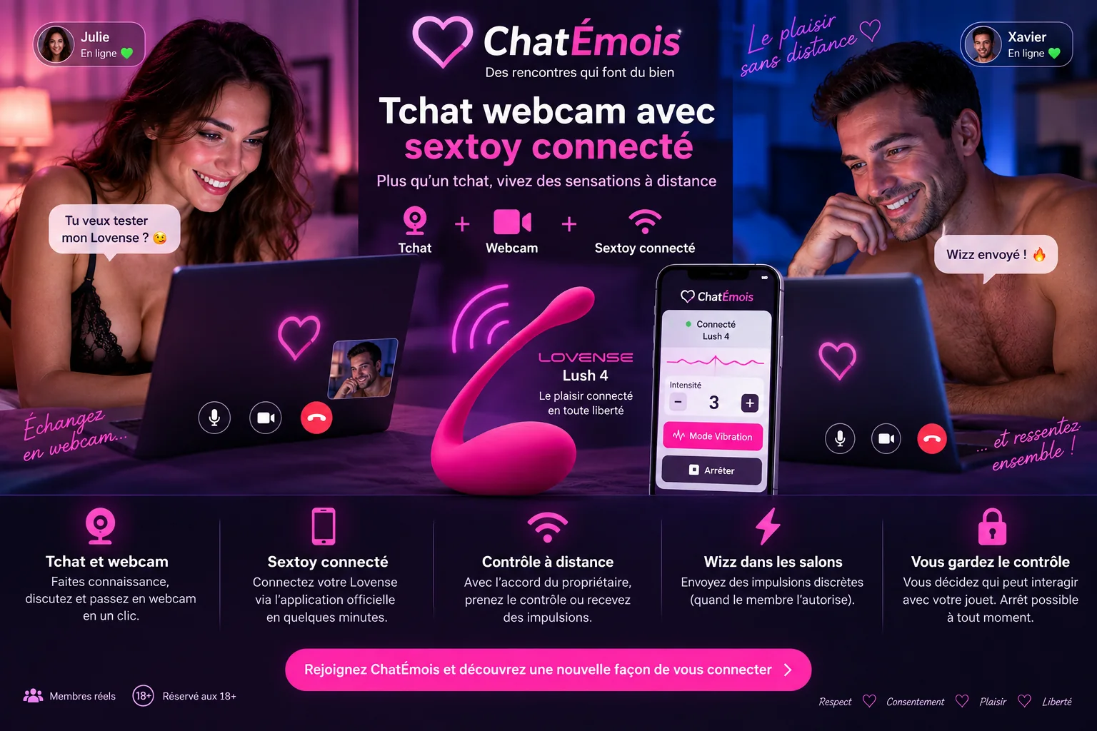 Tchat webcam avec sextoy connecté Lovense sur ChatÉmois